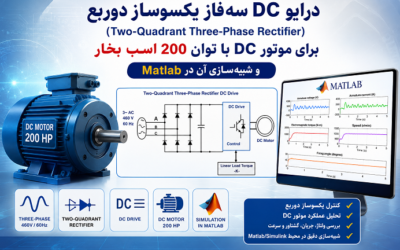 درایو DC سهفاز یکسوساز دوربع (Two-Quadrant Three-Phase Rectifier) برای موتور DC با توان 200 اسب بخار و شبیهسازی آن در Matlab